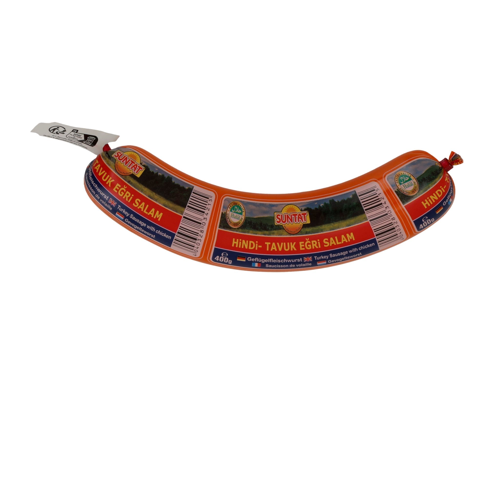 Fleischwurst Suntat | Hindi-Tavuk Eğri Salam | Halal, Truthahn & Hähnchen | 400 g SUNTAT